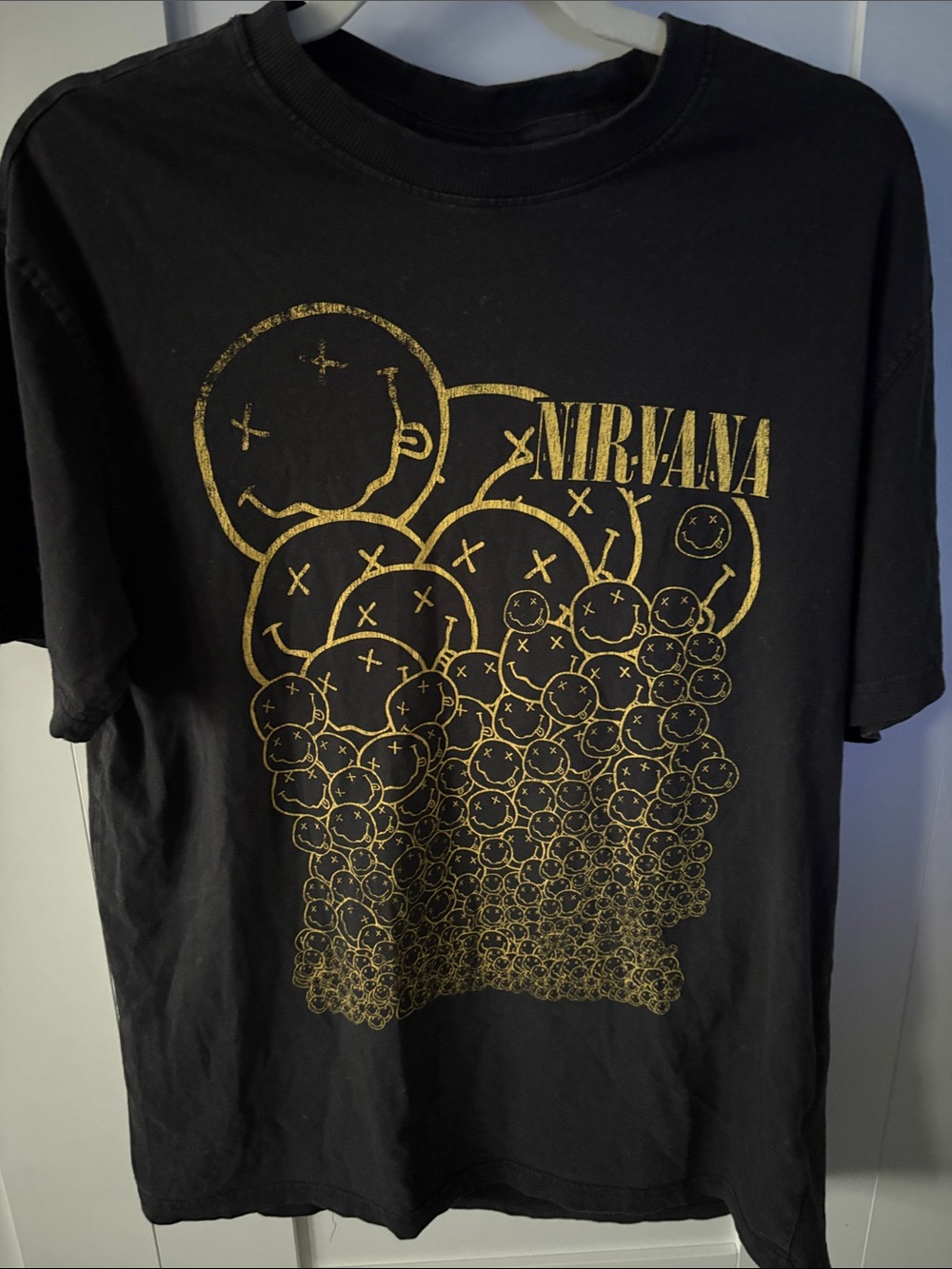 NIRVANA Black Tee with Yellow Smile Graphic
